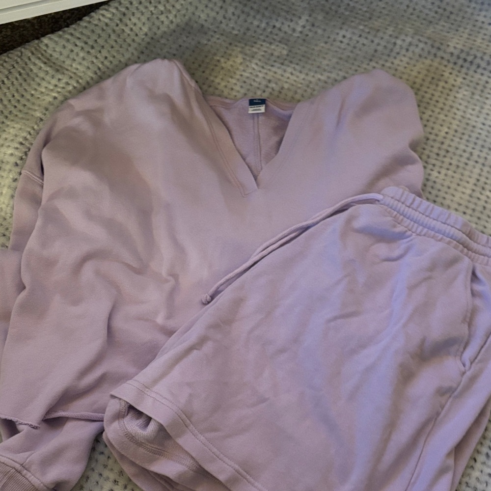 Lavender V-Neck Sweater and Shorts Set